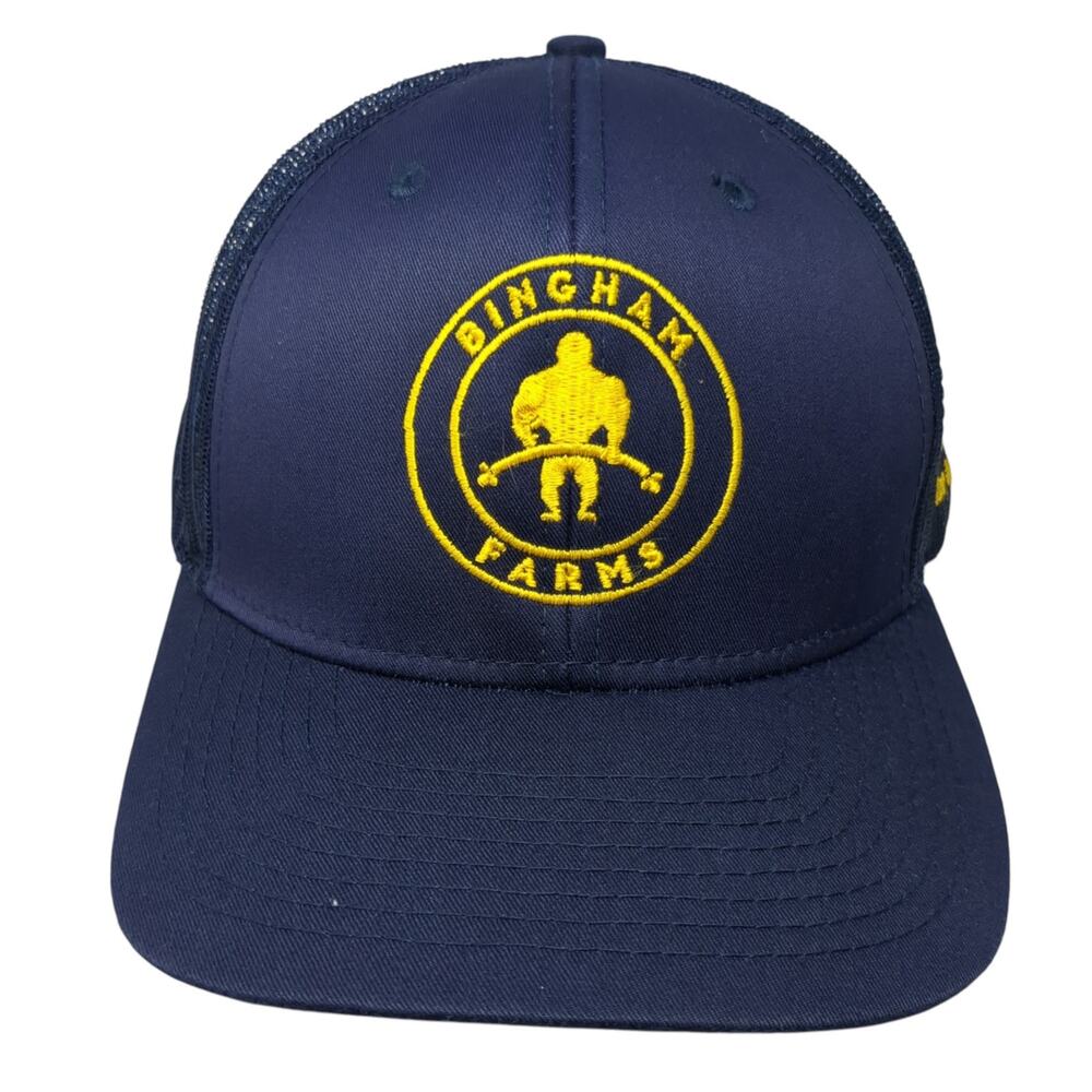 Bingham Farms Snapback Trucker Hat Blue One Size Adjustable Mesh Back All Caps